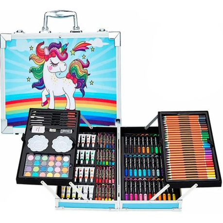 145Pcs Unicorn Kids Painting & Drawing Art Set With Aluminium Case - Blue