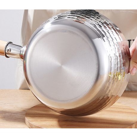 Saucepan Japanese Snow Pan Pot Stainless Steel MilkPot Wooden Handle 22cm