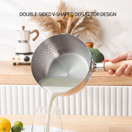 Saucepan Japanese Snow Pan Pot Stainless Steel MilkPot Wooden Handle 22cm