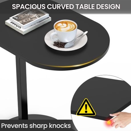 C Shaped End Table Side Table Sofa Snack Table Couch Table for Lving Room - Black