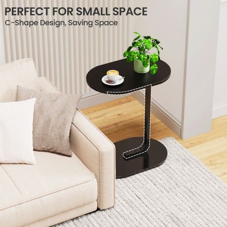 C Shaped End Table Side Table Sofa Snack Table Couch Table for Lving Room - Black