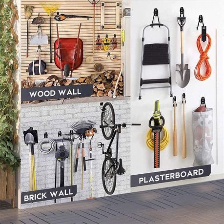 12 Heavy-Duty Iron Garage Hooks Non-Slip Coating Wall Mount Bikes Ladders - Orange