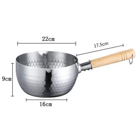 Saucepan Japanese Snow Pan Pot Stainless Steel MilkPot Wooden Handle 22cm
