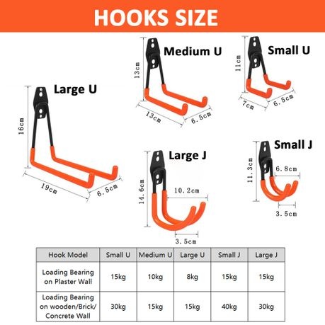 12 Heavy-Duty Iron Garage Hooks Non-Slip Coating Wall Mount Bikes Ladders - Orange