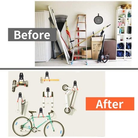 12 Heavy-Duty Iron Garage Hooks Non-Slip Coating Wall Mount Bikes Ladders - Orange
