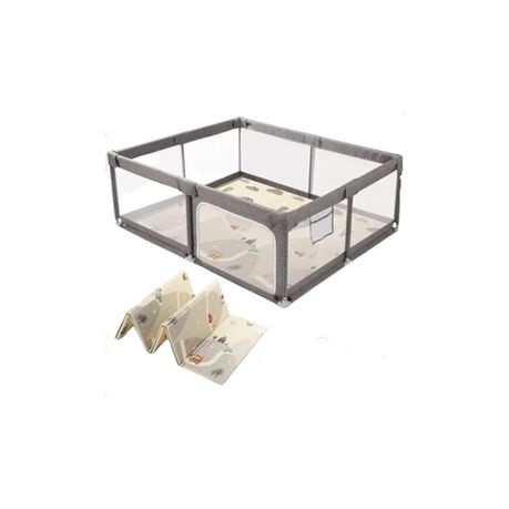 Baby Playpen Activity Center Set With Mat -Grey
