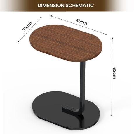 C Shaped End Table Side Table Sofa Snack Table Couch Table for Lving Room - Black