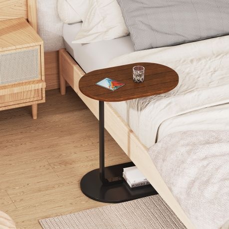 C Shaped End Table Side Table Sofa Snack Table Couch Table for Lving Room - Black