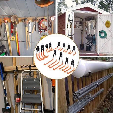 12 Heavy-Duty Iron Garage Hooks Non-Slip Coating Wall Mount Bikes Ladders - Orange
