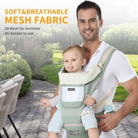 Green Baby Carrier with Hip Seat,Adjustable Removable 6in1 Baby Carrier