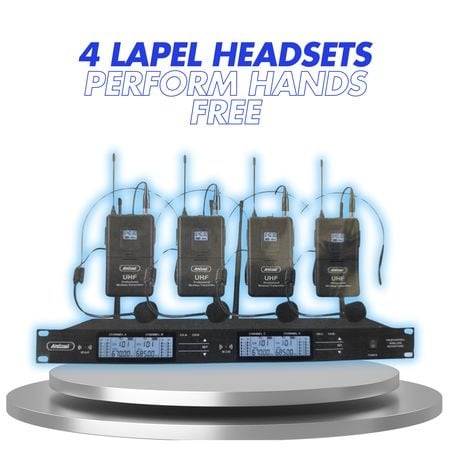 4 Lapel Headset Microphones for Stage performance, public speaking -UHF