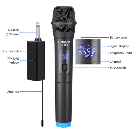 Pair Of Wireless Vocal Microphone With Rechargeable Receiver