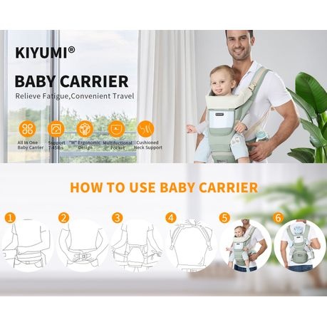 Green Baby Carrier with Hip Seat,Adjustable Removable 6in1 Baby Carrier