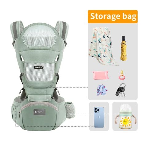 Green Baby Carrier with Hip Seat,Adjustable Removable 6in1 Baby Carrier