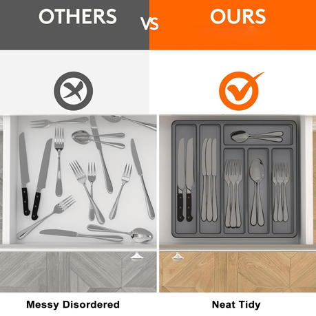KINGSTAR Silverware Organizer with Lid Covered Kitchen Drawer