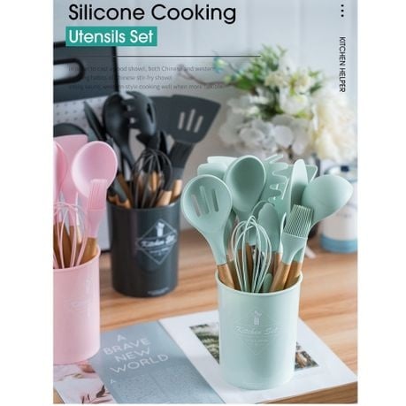 Cooking Utensil Set 11 Piece with Holder - Pink