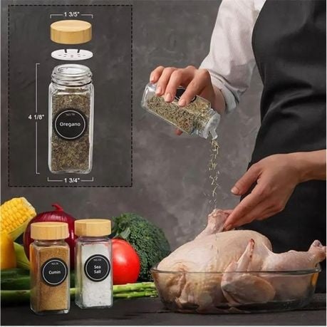 Square Spice Container Set - 24 Refillable Seasoning Jars with Caps