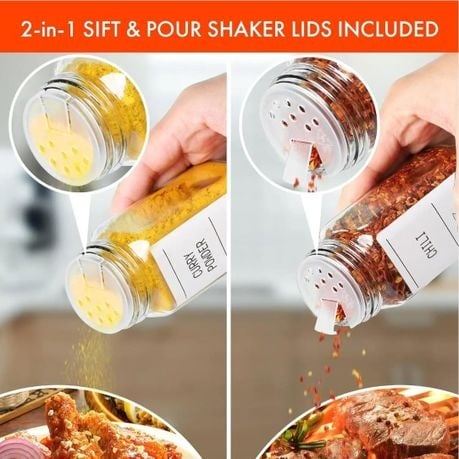 Square Spice Container Set - 24 Refillable Seasoning Jars with Caps