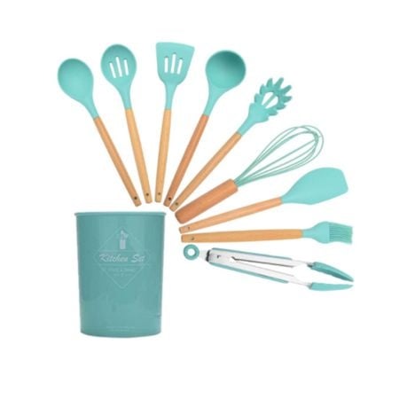 Cooking Utensil Set 11 Piece with Holder - Pink