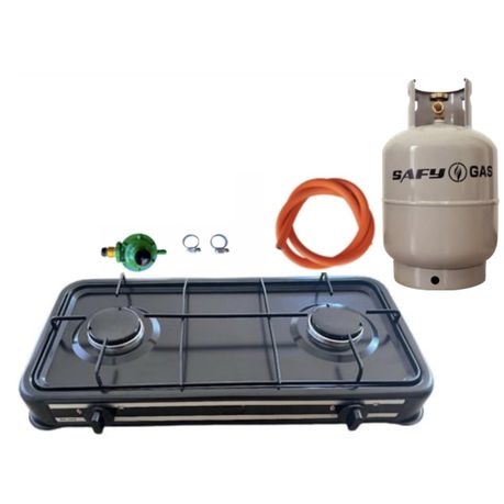 Two Burner Auto Ignition Gas Stove with Regulator Set and 5KG Gas Cylinder