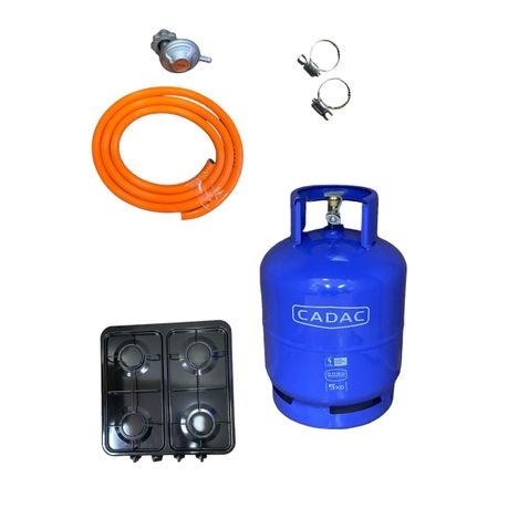 Black 4 Plate Gas Stove with Fittings & Cadac Gas Cylinder - 5 kg