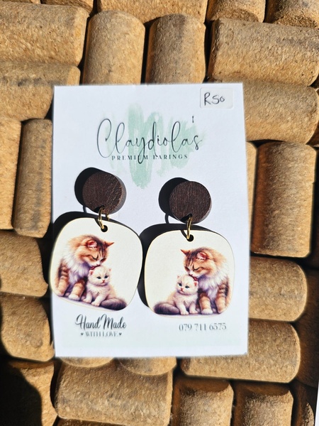 Cat Wooden Earrings