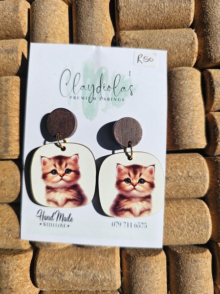 Cat Wooden Earrings