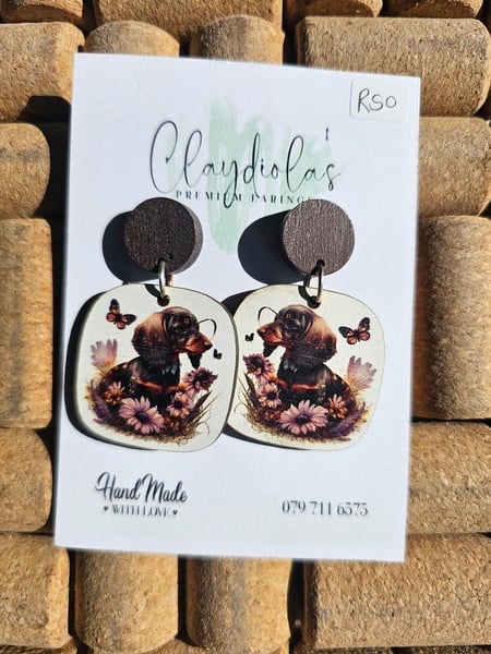 Dachshund Wooden Earrings