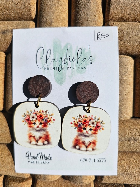 Cat Wooden Earrings