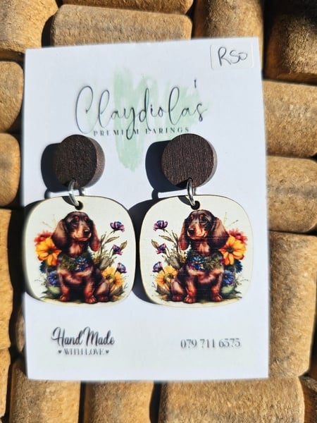 Dachshund Wooden Earrings