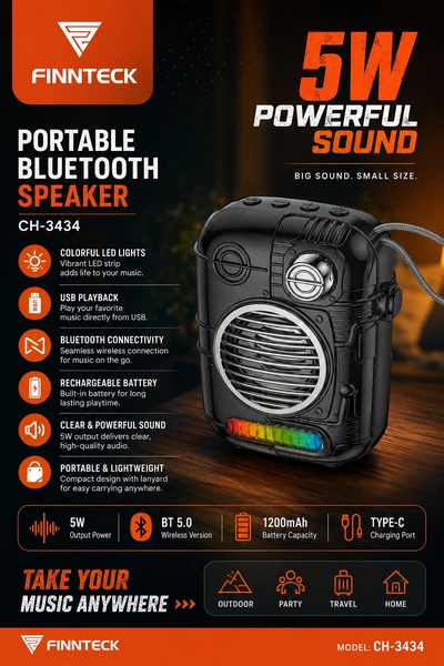 FINNTECK Portable Bluetooth Speaker CH-3434
