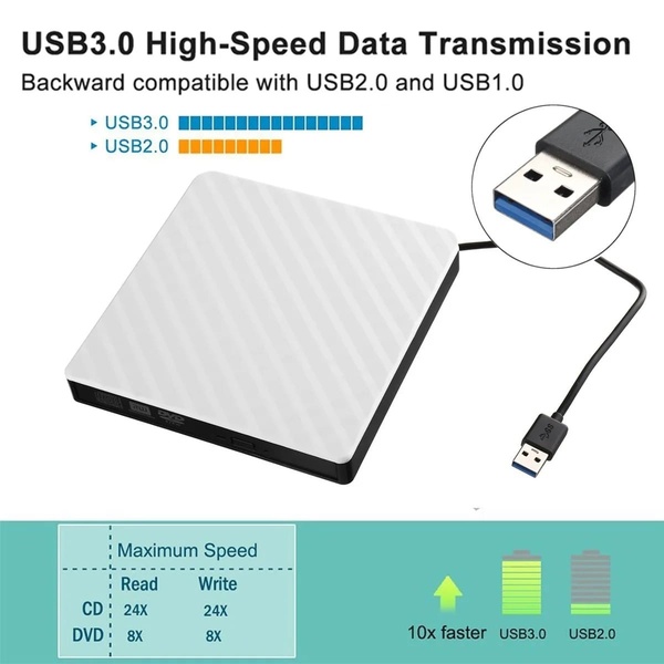 CTDW Ultra-Thin External USB 3.0 DVD Writer – 8X DVDRW
