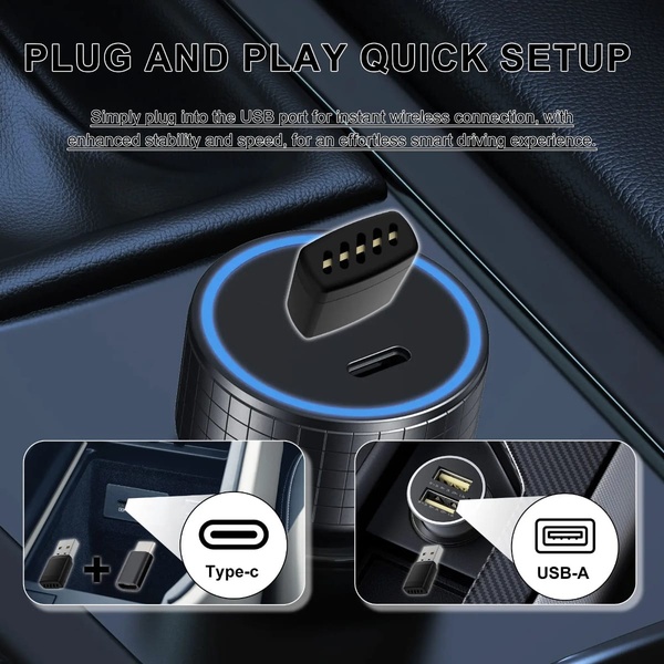 Mini Wireless Carplay & Android Auto Adapter (USB+Type-C) - CP022