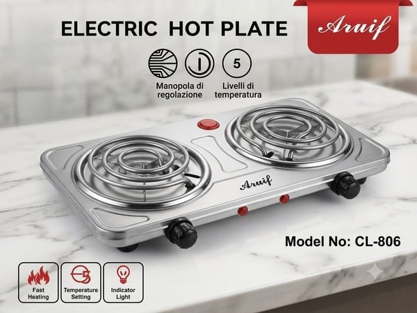ARUIF 2 PLATE HOT PLATE SPIRAL ELECTRICAL S/S STOVE - R116,00 Excl VAT   MOQ 5 / 1 BUNDLE