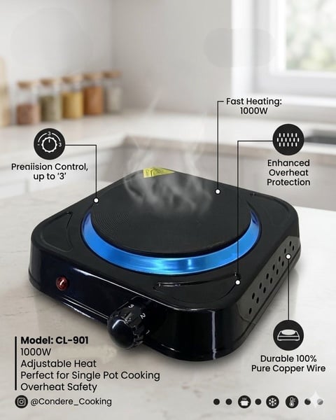 CONDERE ELECTRIC HOT 1 PLATE BLACK  - R91,00 Each Excl VAT   - MOQ  6