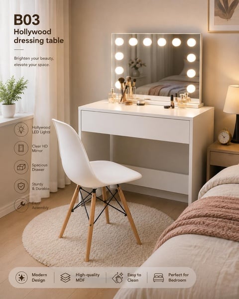 B03 Dressing Table with Mirror, LED Bulbs – Elegant Beauty Desk