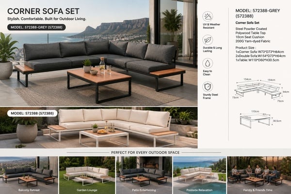 3piece Outdoor Corner Lounge Set With a Coffee Table
