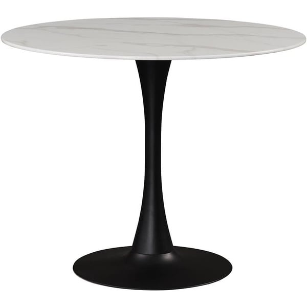Round Faux Marble Dining Table with Matte Black Base