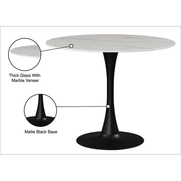 Round Faux Marble Dining Table with Matte Black Base