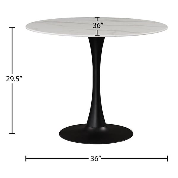 Round Faux Marble Dining Table with Matte Black Base