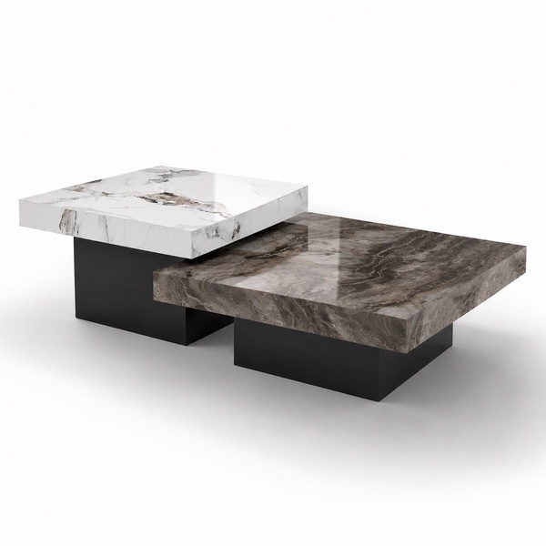 Onyx Nordic Modern Design Coffee Table Set of2  with Natural Marble