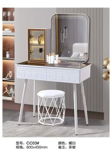 Glossy Dressing Table With  Drawers LED Mirror and Stool picture