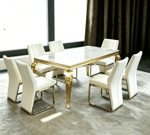 Mordern Luxury 6-Seater Dining Table Set with Marble Stone Top