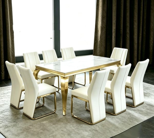 Mordern Luxury 6-Seater Dining Table Set with Marble Stone Top