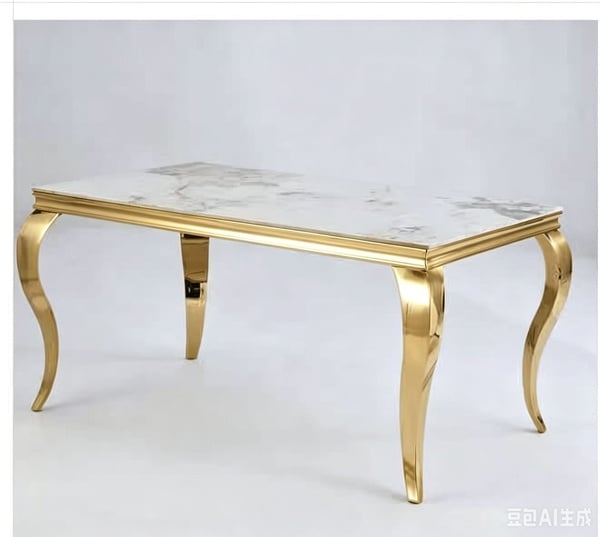 Luxury Nordic White & Gold Dining Set With Marble Top table - 6 seater