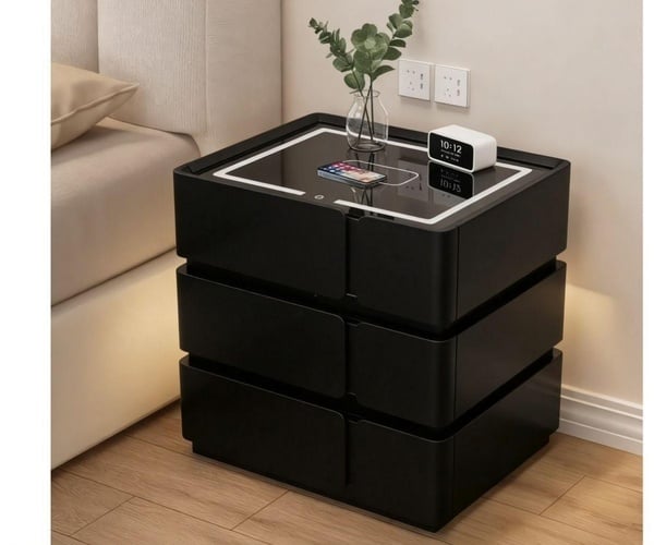 Modern Luxury wood Smart Bedside Table with Wireless Bluetooth Charger