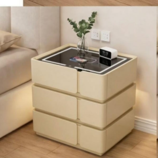 Modern Luxury wood Smart Bedside Table with Wireless Bluetooth Charger