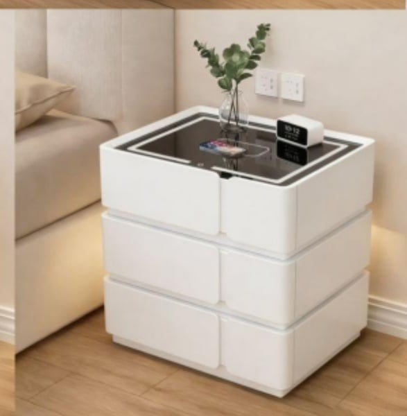 Modern Luxury wood Smart Bedside Table with Wireless Bluetooth Charger