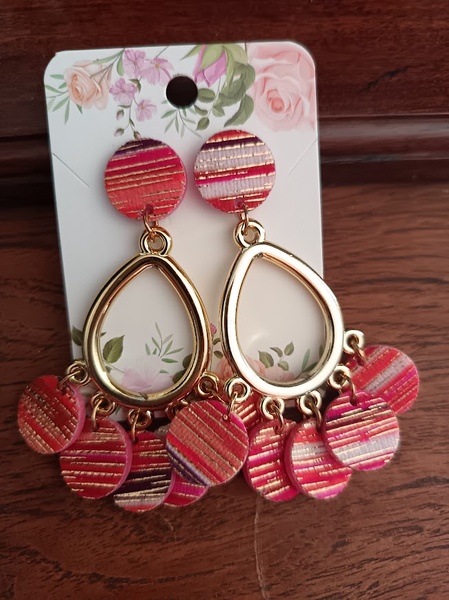 Earrings - Pink and gold 7.5cm