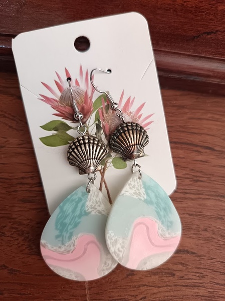 Earrings - Pink and blue 7.5cm